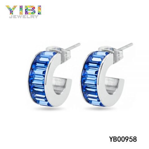 316L stainless steel blue CZ earrings