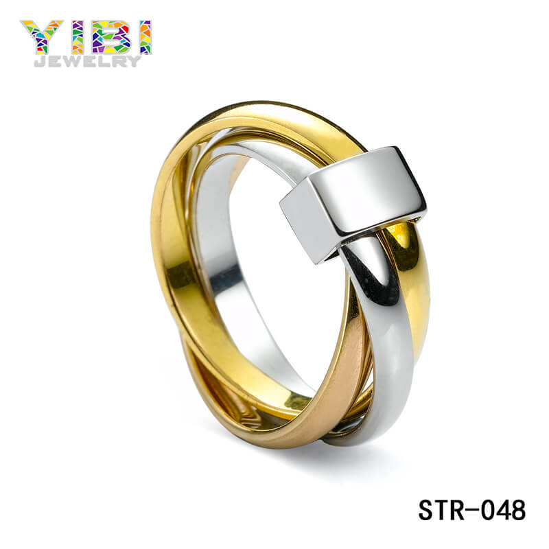 Fashion Stainless steel Tricyclic Tricolor Ring