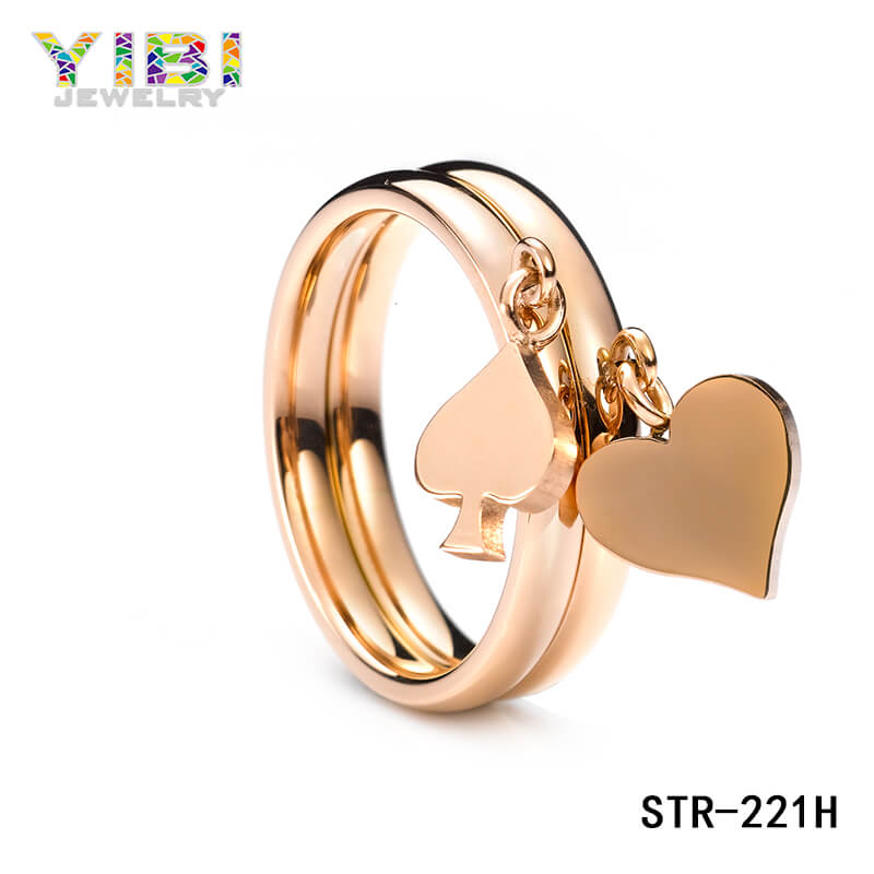 Fashion 316L Stainless Steel Heart Ring with Rose Gold