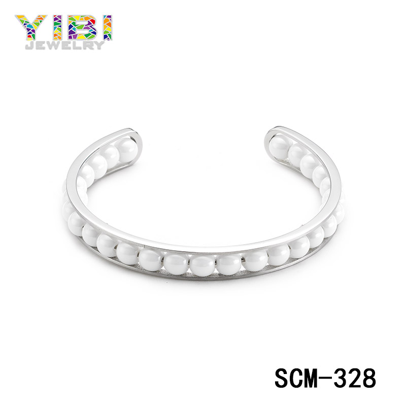 Stainless Steel Cuff Heart-shaped Beading Bangle