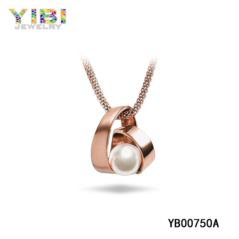 316L Stainless Steel Pearl Pendant & Rose Gold Plated