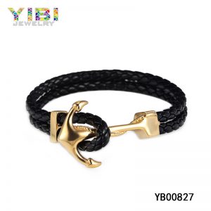 Charm Leather Stainless Steel Anchor Bracelet