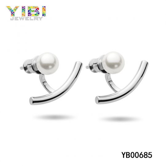 Curved  Stainless Steel Pearl Earrings Supplier