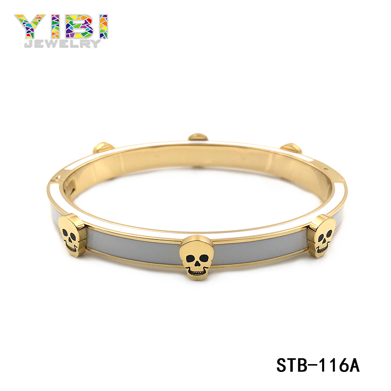 Fashion Gold Stainless Steel Skull Bangle