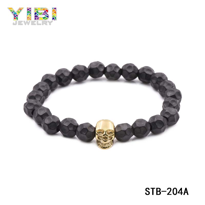 Gold Plated Stainless Steel Skull Beaded Bracelet