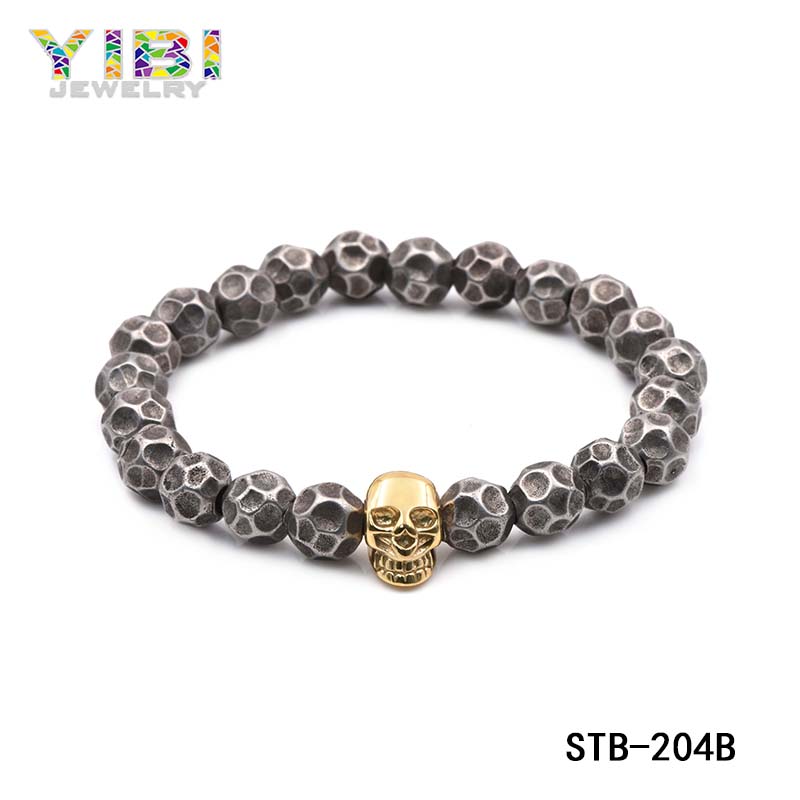 Stainless Steel Skull Beaded Bracelet