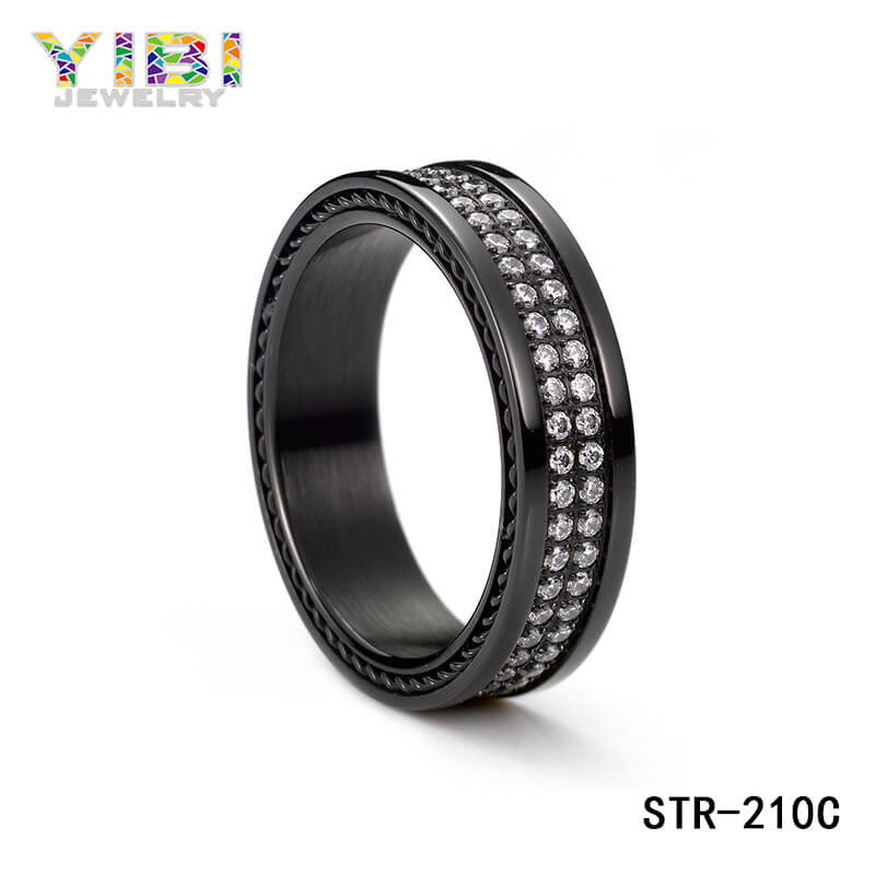 Fashion Stainless Steel CZ Double Row Ring