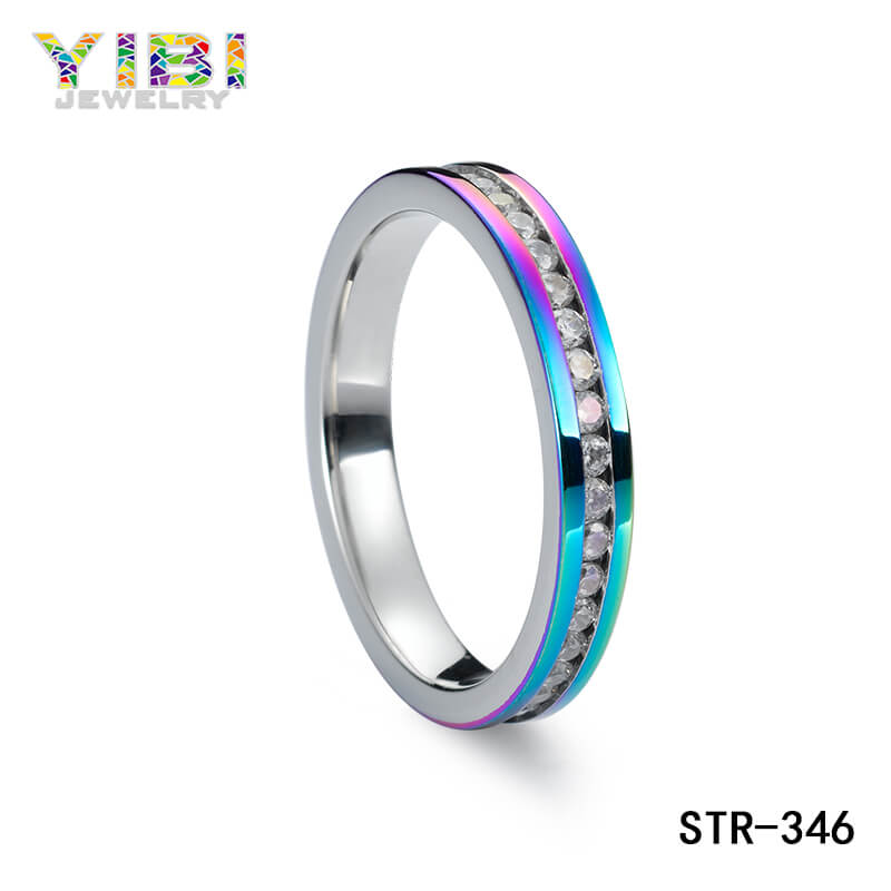 Color 316L Stainless Steel Ring With CZ Inlay